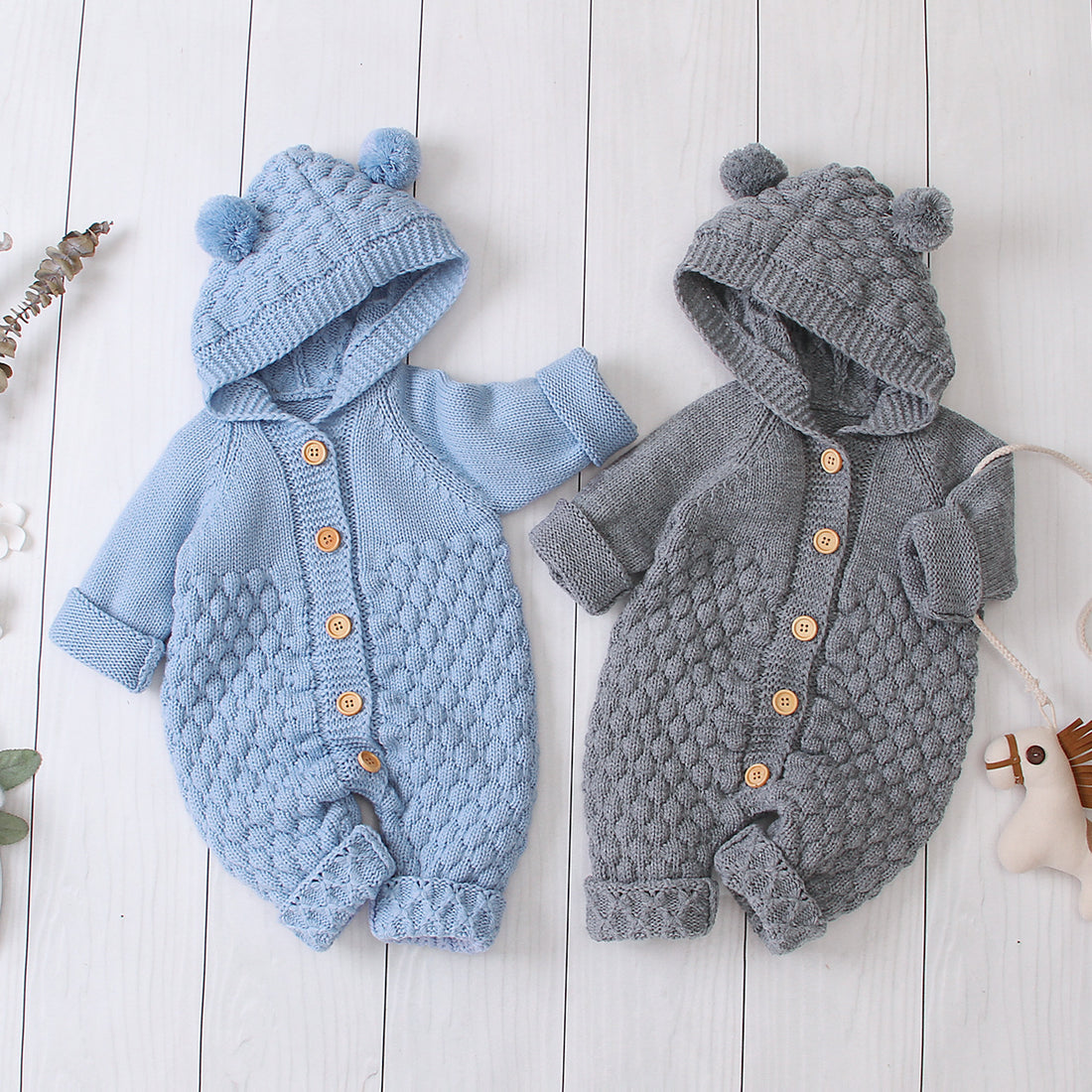 Hooded Knitted Baby Jumpsuit
