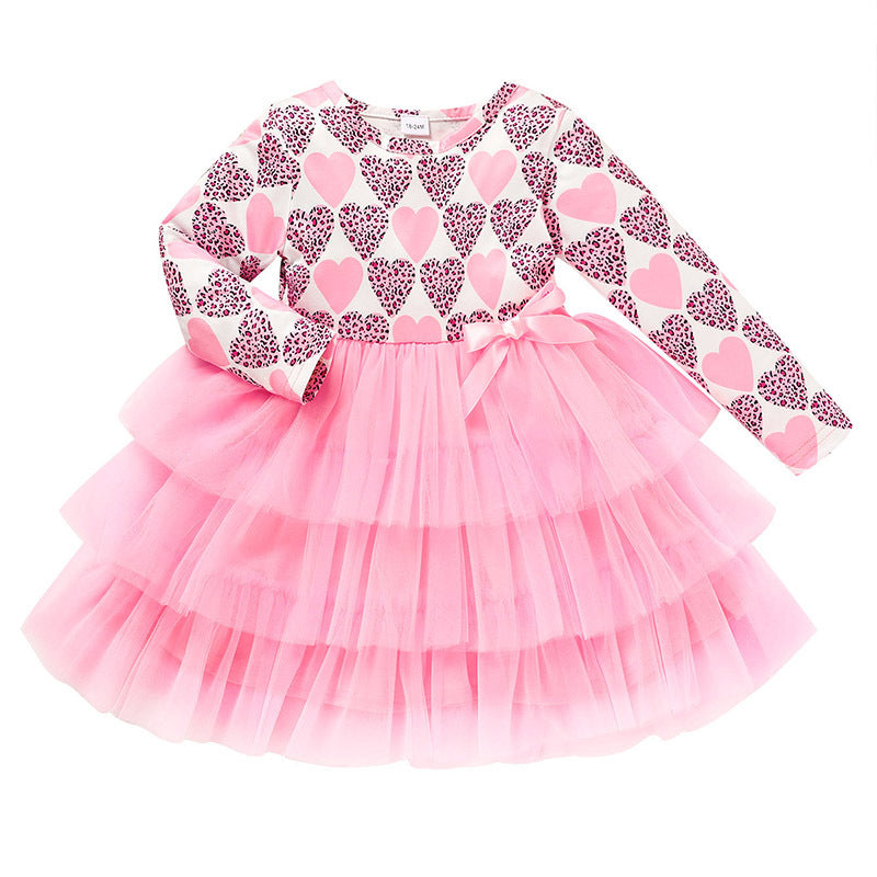 Toddler Girls Heart Print Tulle Party