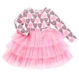 Toddler Girls Outfits Long Sleeve Graphic Heart Print Mesh Tulle Dress Valentine Birthday Party Dresses