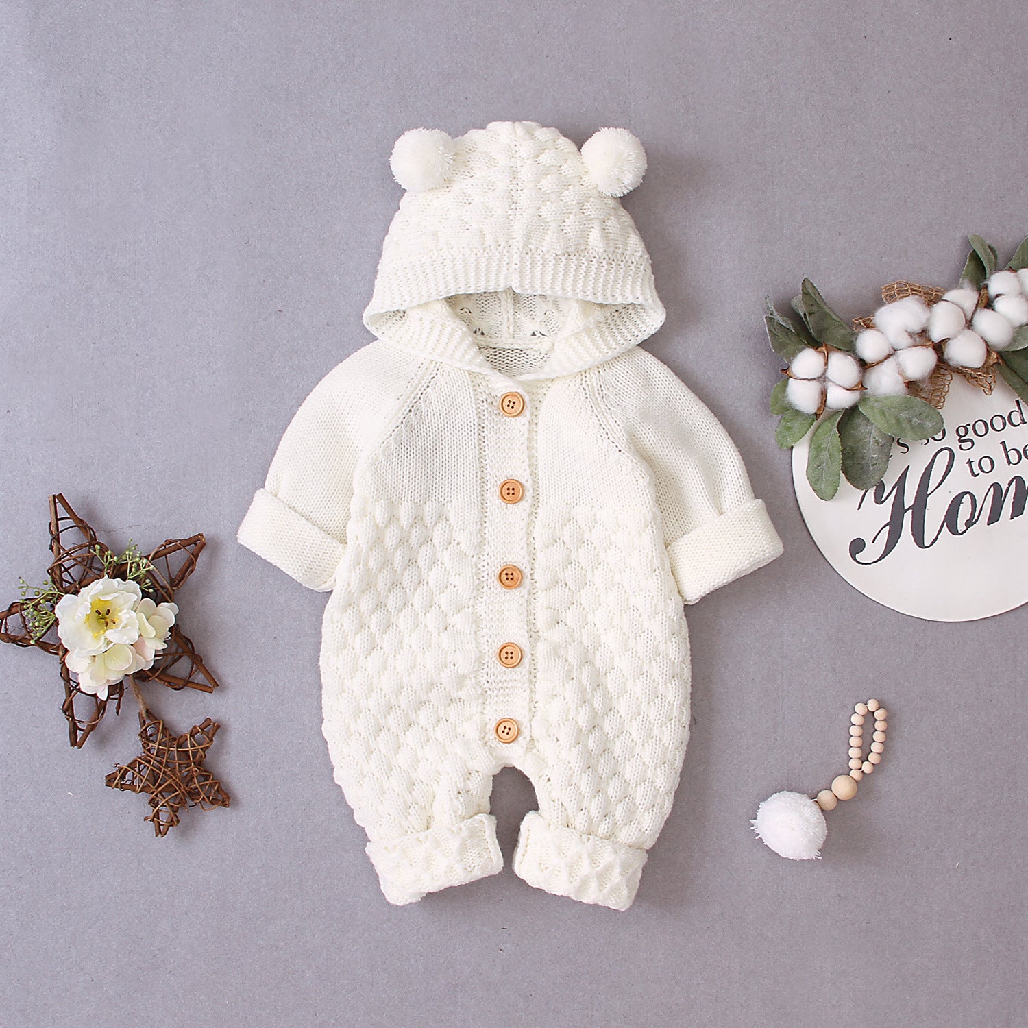Hooded Knitted Baby Jumpsuit
