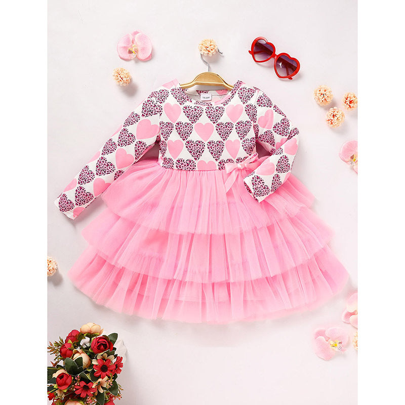 Toddler Girls Heart Print Tulle Party Dress