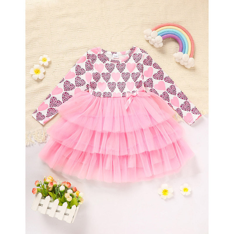 Toddler Girls Heart Print Tulle Party