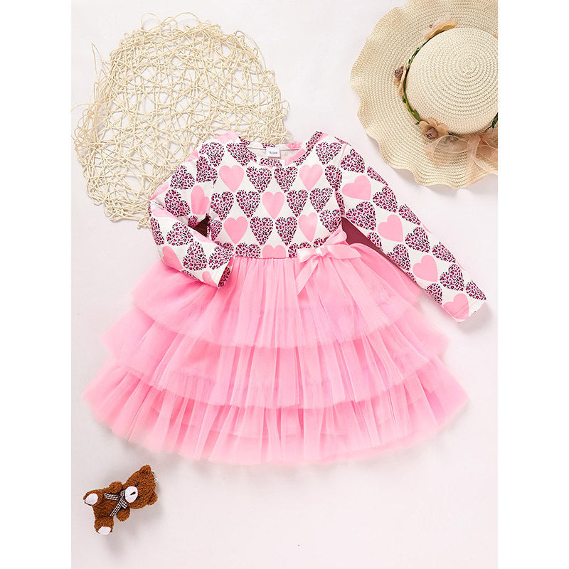 Toddler Girls Heart Print Tulle Party