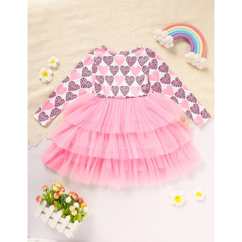 Toddler Girls Heart Print Tulle Party